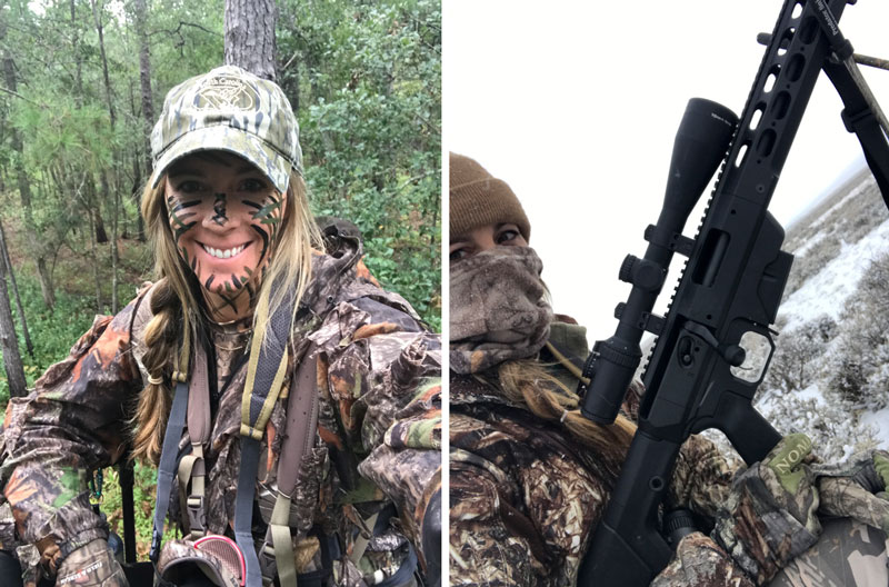 Female hunter in camo face paint and Face Mask