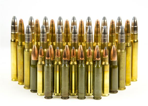 Assortment of various rifle cartridges